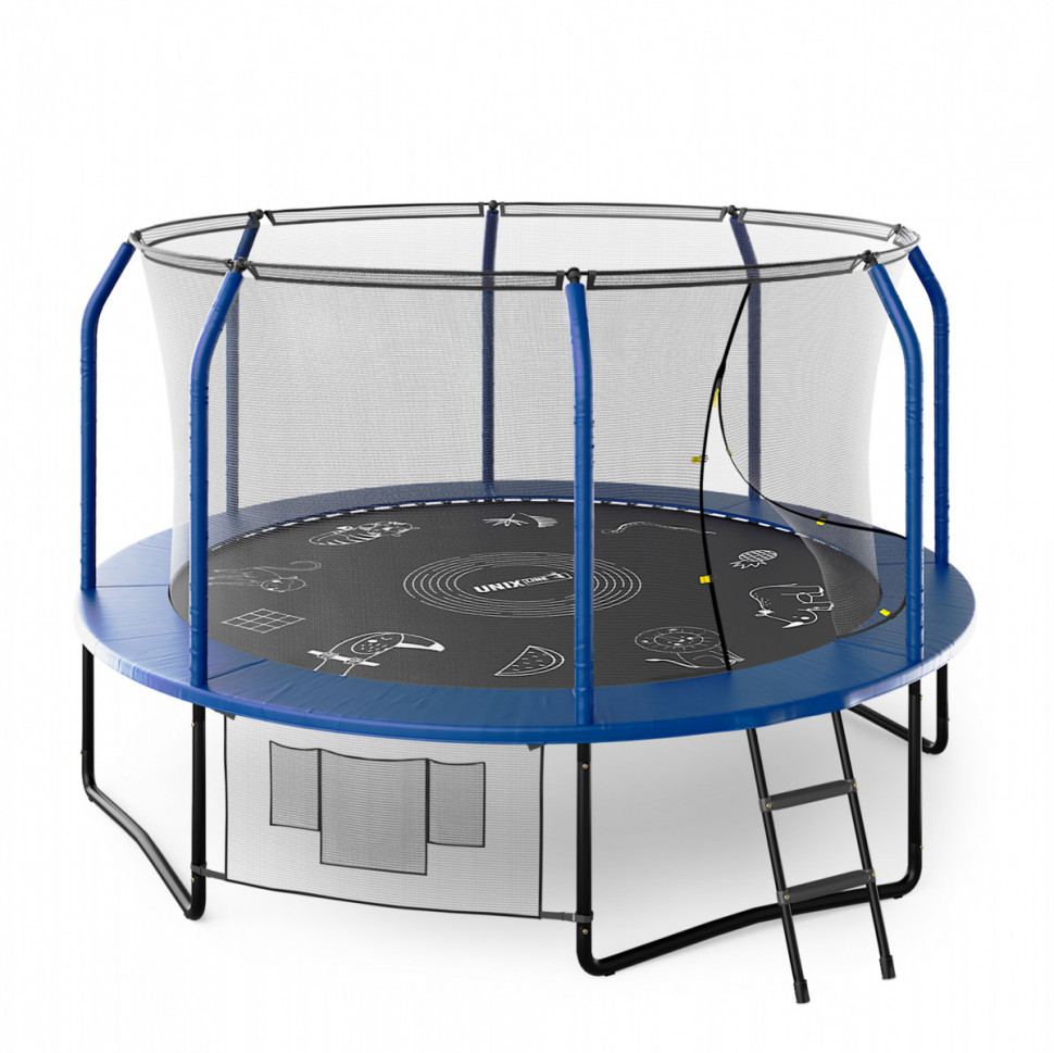 Батут Unix line Supreme Game с внутренней сеткой 12 футов - 360 см (голубой) (TRUSUG12BL)